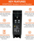 Genuine Square D HOMT2020 20/20 Amp Tandem Circuit Breaker Kit For Space Saving Dual Circuits Homeline Series OEM 120 240V Panel Upgrade