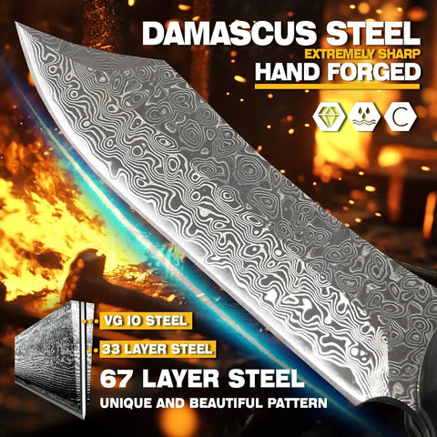Close-up of 67-layer Damascus blade from Beefy 67 Layer Damascus Steel Folding Pocket Knife With VG10 Core, showing pattern and texture.