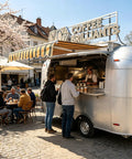 Direct From Yard Aluminum Commercial Food Truck With Dot Certified Mobile Catering Trailer Built Solid For Launching Your Street Food Hustle Without Middleman Fuss, busy serving coffee.