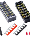 Heavy Duty Dual Row Six Position Screw Terminal Block Kit Two Sets 600V 25A With Cover Rock Solid Insulated Barriers And 12 Insulated Fork Wire Connectors For Easy Secure Wiring In Electronics And Control Panels