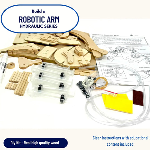 Hydraulic Robotic Arm Kit For Kids Ages 8 To 12, Wooden Building STEM Toy, Hands On Mechanical Engineering Project parts