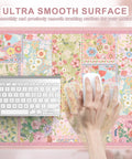 Pink Floral XXL Desk Pad For Keyboard And Mouse Extended 35.4 By 15.7 Inches with Stitched Edges and Ultra Smooth Surface