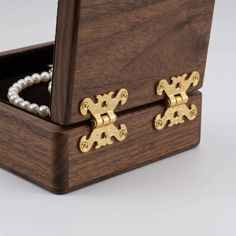 Retro Style Decorative Hinges Set 16 Zinc Alloy Cabinet Hardware on wooden jewelry box with floral edge design