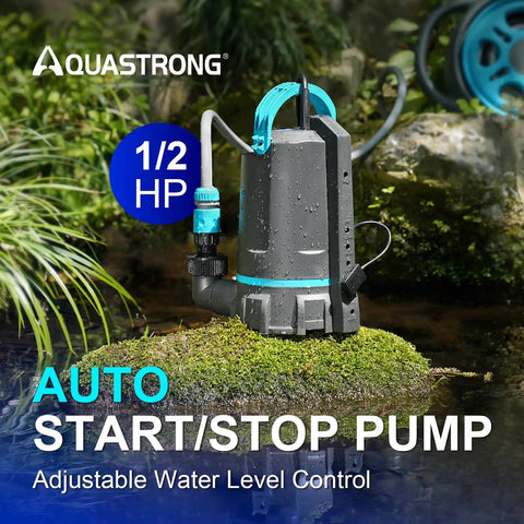 Automatic Sump Pump With Auto On Off Sensor, One Half Horsepower Submersible Utility Pump Delivers 3159 GPH High Flow Water Removal For Pool Pond Basement Window Wells Ten Foot Power Cord