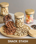 Four Pack 16 Oz Glass Jars With Airtight Lids And Bamboo Lids For Overnight Oats Meal Prep And Grab And Go Snacks Yogurt Spices Sugar