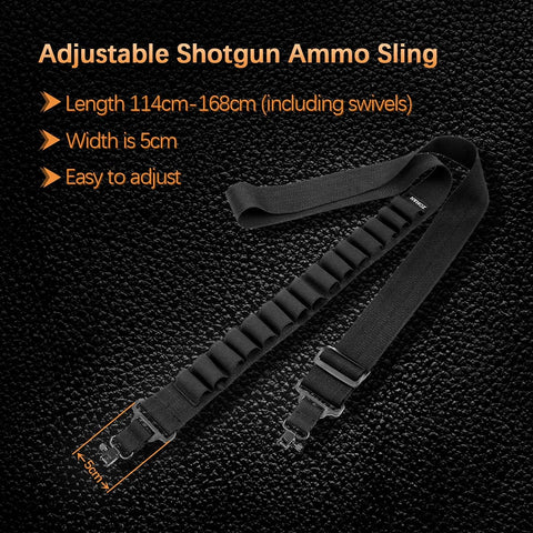 Shotgun Sling With 15 Shell Holder For 12 Gauge Beefy Durable Rifle Sling With Swivels Built For Hunting And Range Use Adjustable Nylon Strap