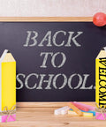 11 Piece Pencil Name Plates Set For Back To School Blank Wood Desk Signs With Markers And Letter Template DIY Classroom Name Tags Pencil Shaped Desk Plaques For Teachers on desk with chalkboard