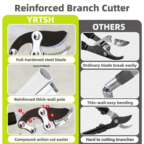 Comparison of Beast Heavy Duty Tree Loppers with thick-wall pole and reinforced steel blade vs ordinary branch cutter.