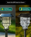 Bright Solar Pathway Lights 4 Pack Outdoor Waterproof Crackle Glass Aluminum Stake Lights day and night view