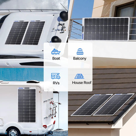 100W 12V Flexible Solar Panel For Off Grid Rigs And Marine Gear on RVs, boat, balcony, and rooftop applications