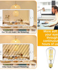 Comparison of T6 LED bulb with no flicker and other bulb with flicker, LED Edison Bulb Dimmable 12W 3000K Soft White 1200 Lumens, alongside workspace