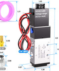 2 Position 5 Way Solenoid Valve DC 12V Pilot Operated Electric Valve With One Quarter Inch NPT Inlet and Outlet Wiring, coil visible