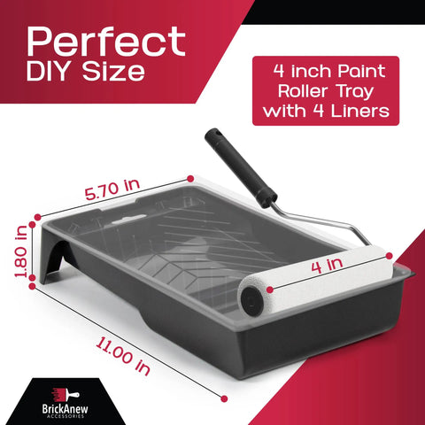 Five Piece 4 Inch Paint Tray Set With Disposable Liners, Durable Plastic Roller Tray For Latex, Acrylic, Oil Paints And Stains.
