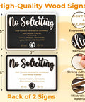 No Soliciting Sign For Home And Office Do Not Knock Or Ring Doorbell Sign, pack of 2 wooden signs in black and white, 5x7 inches
