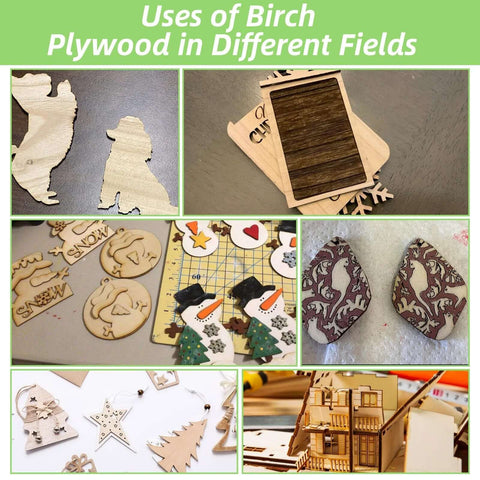 Baltic birch plywood sheets and wood craft shapes collage; unfinished 16 x 12 x 1/16 in, 12 pcs