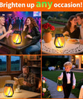 Two Pack Solar Flame Lantern Lights With Flickering Flame Effect for a lit outdoor look in various settings