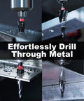 Beefy Pro Grade Step Drill Bit For Metal With M35 Cobalt Coating and Spiral Flute in action drilling through steel and aluminum.
