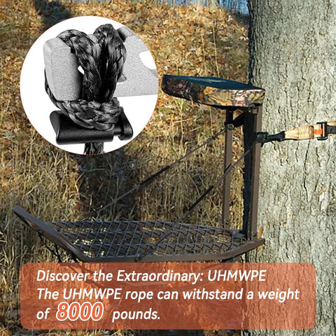Climbing Stick Aider For Hunting And Tree Stand Safety Hand Braided Lightweight Rope Ladder Gear in use on tree stand.