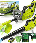 Kids 2 In 1 Gardening Tools Set with Leaf Blower and Toy Lawn Mower, Belt, Gloves, for Preschoolers, Perfect Gift for Boys 3-7