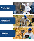Image showing Disposable Extra Long Protective Coverall With Hood And Open Cuffs White Large 30 Pack Comfortable Fit in diverse work scenarios.