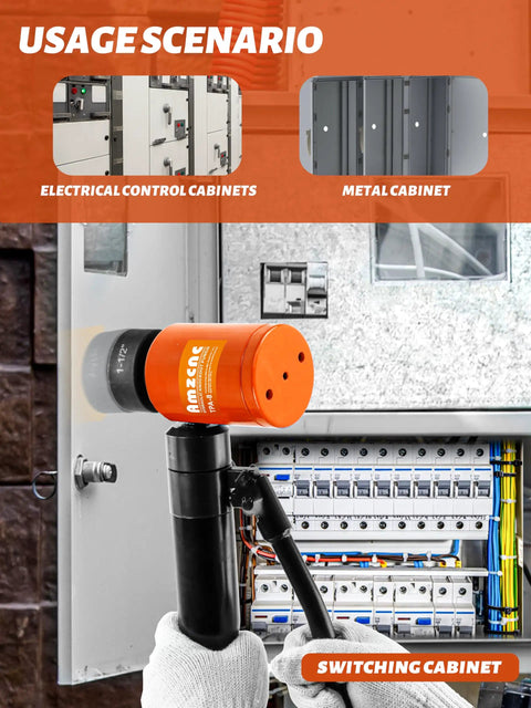 Heavy Duty Hydraulic Knockout Hole Punch Kit 1/2 To 2 Inch Conduit Cutter Set used on electrical control cabinet.