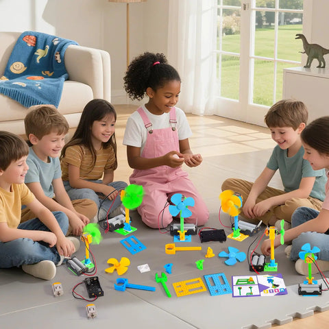 Children assembling Eight Pack Electrical Fan STEM Kits For Kids Ages 8 To 12, Hands On Science And Engineering Toys For Boys And Girls