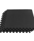 Interlocking EVA Foam Tile Mats 4-Pack for 16 sq ft of cushioned flooring shown in black, ideal for garage, playroom, gym use.
