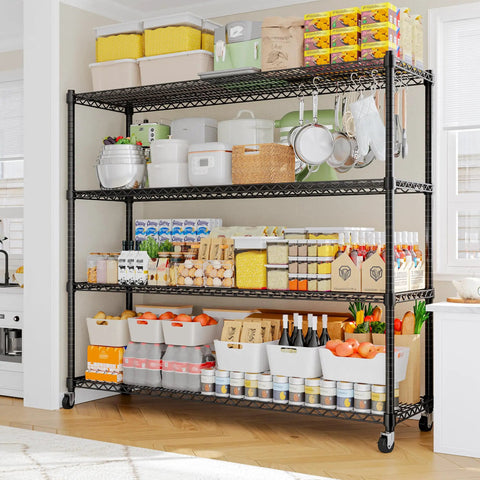 Heavy Duty Garage Shelving With Wheels Four Tier Metal Storage Rack Holds 2480 Lbs Adjustable Pantry Shelves for kitchen use