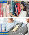 Person using 60 Pack 40 Inch Clear Garment Bags For Dry Cleaning Easy Clip On Plastic Clothes Covers For Hanging Suits Coats Shirts And Pants Wrinkle Free Protection During Travel And Storage