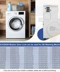 Top Notch Washer Door Lock Replacement Fits Whirlpool Maytag GE Appliances Wh01x29528 Ap6985313 displayed next to a washing machine.