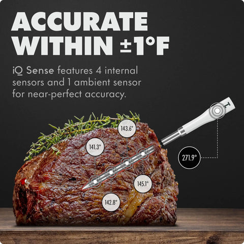 Smart Wireless Meat Thermometer With Two Ultra Thin Probes, WiFi Remote Range, Heat Safe To 1000F, Five Sensors No Guesswork For Maximum Accuracy, Real Time Temps, Rest Reminders, Guided Cooking For Grill, Oven, Smoker And Air Fryer on roast beef