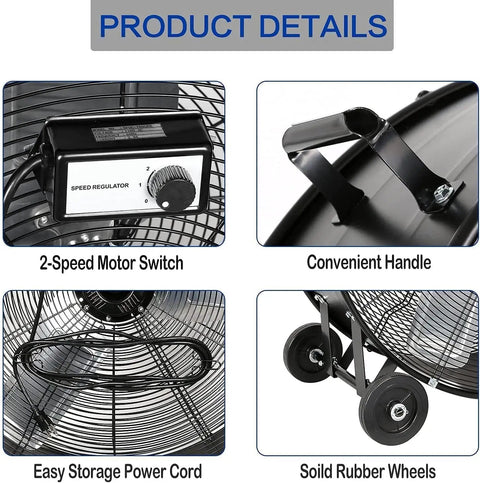 Beastly 30 Inch High Velocity Drum Fan With 13000 CFM High And 9000 CFM Low 2 Speed Heavy Duty Industrial Shop Fan product features