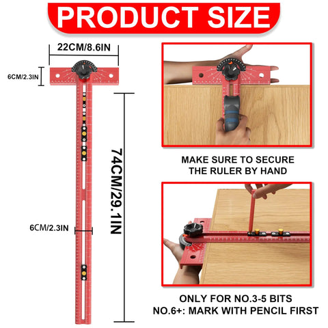 No Fuss Heavy Duty 29 Inch Woodworking T Square With Adjustable 15 To 165 Degree Angle, Solid Aluminum Layout Tool dimensions and usage guidance.
