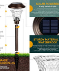 8 Pack Solar Pathway Lights Outdoor Warm White 3500K Waterproof LED Path Lights For Yard with clear glass lampshade diagram