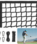 Heavy Duty Golf Practice Net 10x15 Ft For Garage And Backyard Driving Range, multi-sport barrier net with accessories and golfer in use