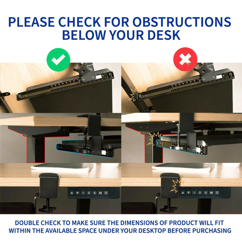 Large Height Adjustable Under Desk Keyboard Tray With Straight Up Smooth Glide Slide Out Platform Zero Hassle Ergonomic Typing Setup Rich Matte Black Computer Drawer Sweet Desk Refresh installation guidance showing under-desk space and fit.