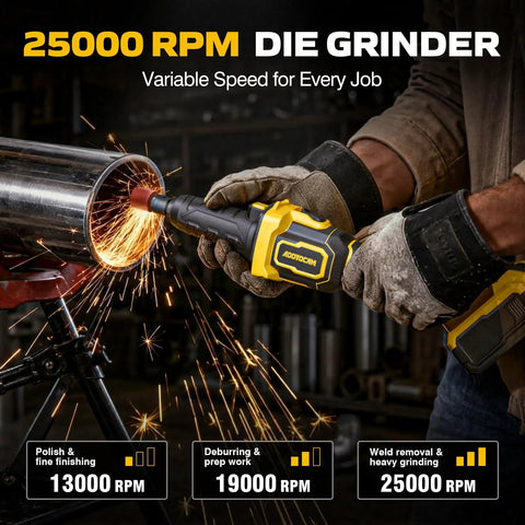 Killer Hella Sick Cordless Die Grinder Designed To Drop Straight Into Your DeWalt 20V Max Battery Rig Tool Only For Snappy Grinding Smoothing And Sharp Detail Work On Daily Builds with sparks flying.