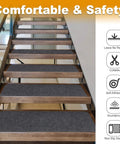 Non Slip Stair Treads Carpet 8x30 Inches Pack Of 15 Peel And Stick Self Adhesive Step Mats on indoor wooden staircase.