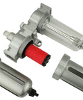 Three Eighths Inch Inline Air Filter And Desiccant Dryer Combo For Spray Guns And Paint Booths, 0.01 Micron Purifier shown with parts