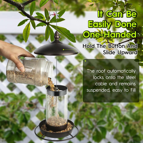 Metal Roof Bird Feeder With Chew Proof Build For Outdoor Hanging Use, Squirrel Resistant Built Tough And Durable Bronze Finish