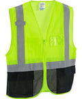 Stay Dead Visible On The Job With This Class 2 Hi Vis Safety Vest Breathable Lime Black Mesh Work Gear Zip Front with mic tab.