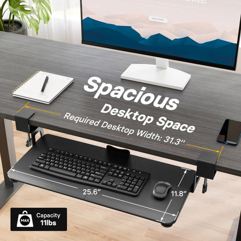 Under Desk Keyboard Tray With Pull Out Keyboard And Mouse Platform C Clamp Mount 25.6 by 11.8 inches on office desk