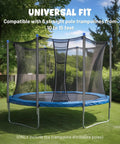 Upgrade Your Yard Game With These Universal Trampoline Replacement Enclosure Poles Set Of Six Straight Tubes And Heavy Duty Split Clamps For Ten To Fifteen Foot Nets in a backyard setting.