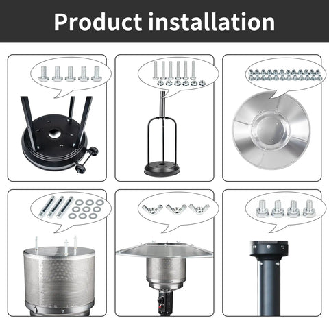 Installation process for Patio Heater Reflector Shield Accessory Kit With Spacers Washers And Fasteners For Round Umbrella Gas Heaters