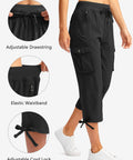 Women's Six Pocket Cargo Capris For Travel And Hiking, Lightweight Quick Dry Pants With Moisture Wicking Fabric And UPF 50+, Black XL