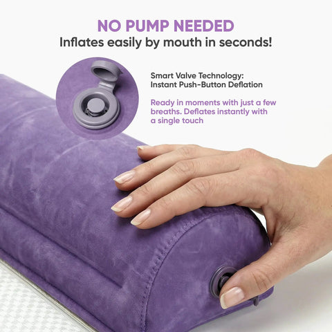 Inflatable Toddler Bed Rails 2 Pack Portable Travel Bed Bumpers With Non Slip Washable Covers Kid Friendly Safety Guard shown in violet