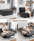 4 In 1 Sleeper Chair With Ottoman A Cozy Convertible Sofa Bed for living room or office, dark grey, shown in four configurations