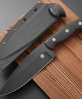 Fixed Blade Knife With AUS-10 Steel, Black Carbon Fiber Handle, Full Tang, And Sheath For Outdoor Camping And Hunting.