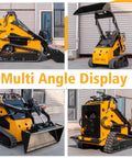 Multi-angle view of Mini Triangular Track Skid Steer Loader With 23HP Gas Engine And 46 Inch Bucket Stand On Crawler Machine