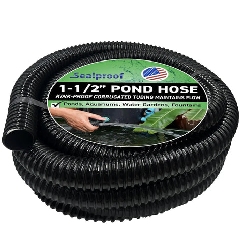 Kinkproof 1-1/2 Inch ID Waterfall Pond Tubing 20 Ft Black Corrugated PVC Flexible Tubing That Will Not Kink For Ponds Aquariums Water Gardens Rain Barrels And Aquaculture Made In USA